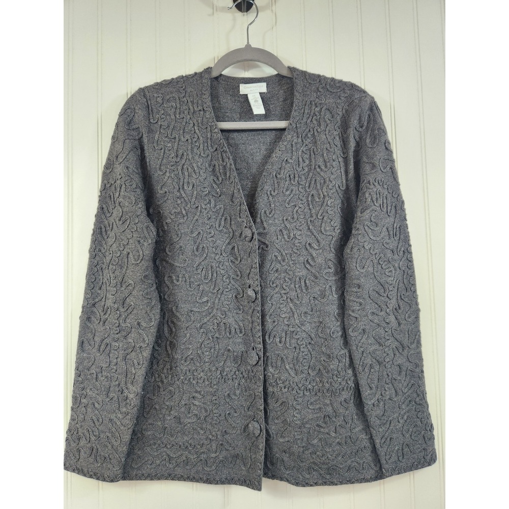 Charter Club Women's 100% Merino Wool Cardigan Gray Knit Button Front L Petite
